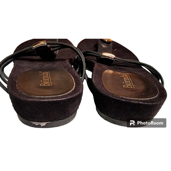 Bjorndal Black Leather Sandals Size 8 Gold Hardware - Picture 4 of 7